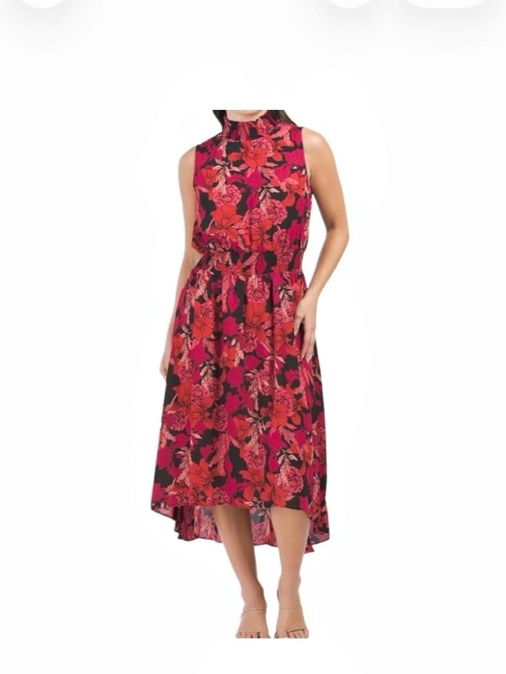 Nanette Lepore Floral Midi Dress in Red & Black Size 10 Like New